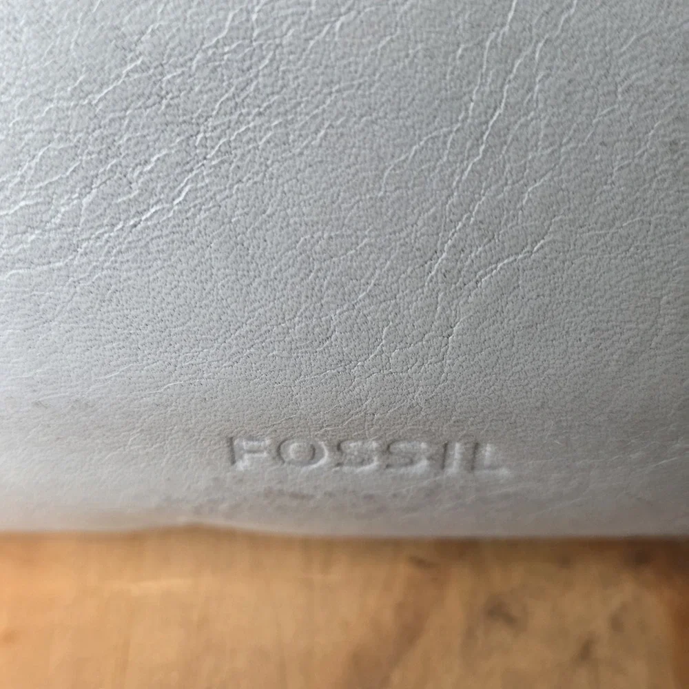 Fossil Gray Leather Crossbody Bag Soft Pebbled Leather Zip Top Key Charm...